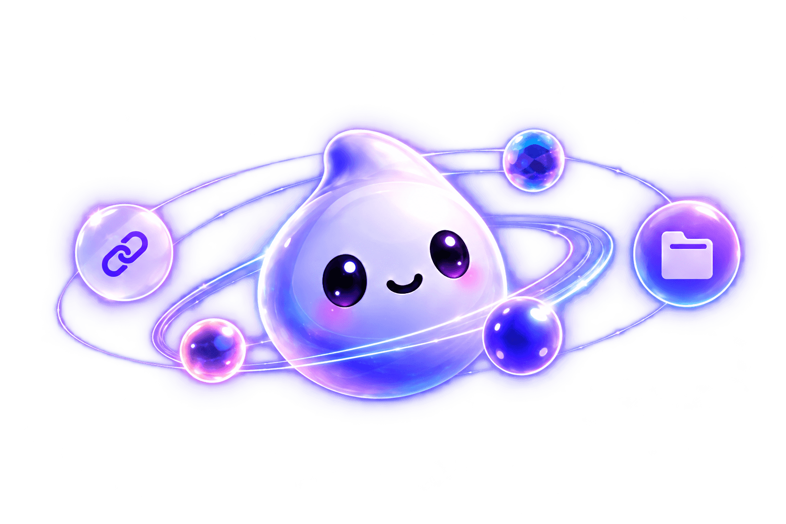 Mascota de LinkyLoom, un planeta perlado rodeado de enlaces